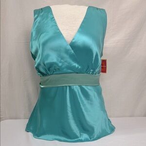 Isaac Mizrahi Sleek Teal Satin Sleeveless Top